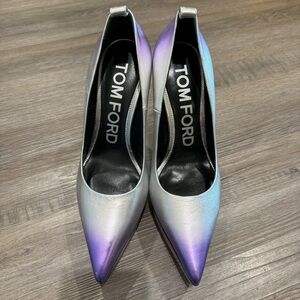 Tom Ford Metallic Leather Platform Purple Silver Ombré Heel Pumps